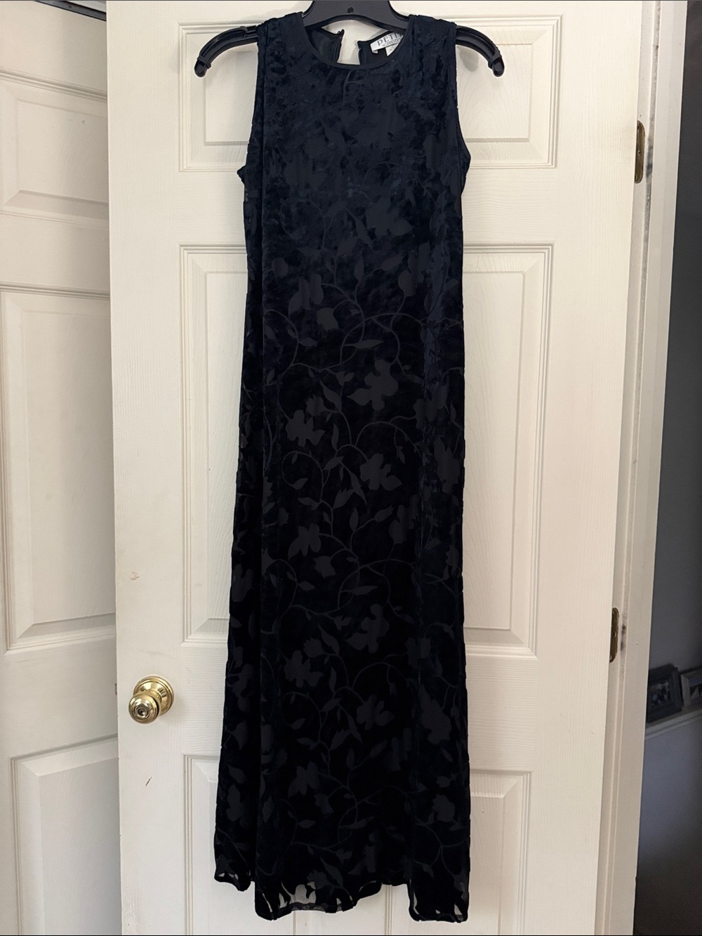 Petite Sophisticate Black Velvet Burnout Floral Maxi Dress